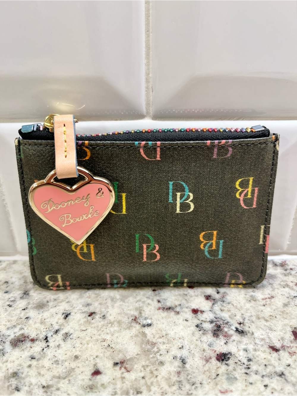 Dooney & Bourke Rainbow Zipper Signature Card Holder with Key Fob NWT